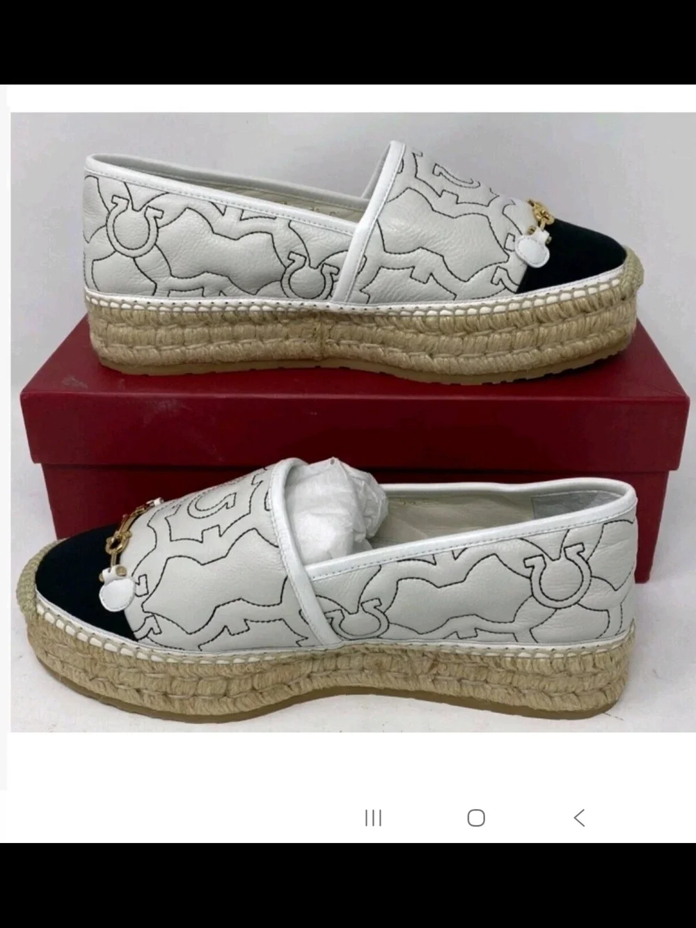 Salvatore FERRAGAMO Kim Gal White Leather Bianco Espadrilles Size 8.5 NWB
